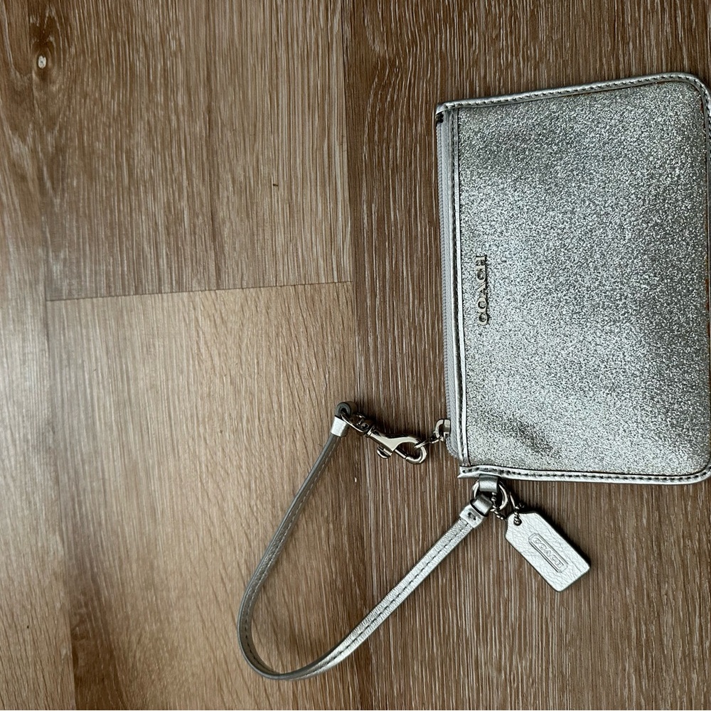 Coach Metallic Silver Wristlet